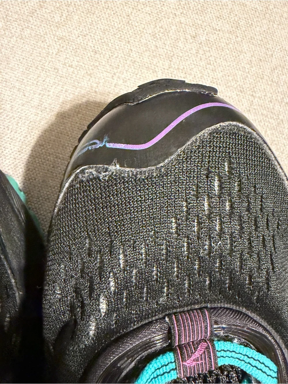 Women’s Brooks Ghost 9 Black Running Shoes with Teal Laces and Purple Accents